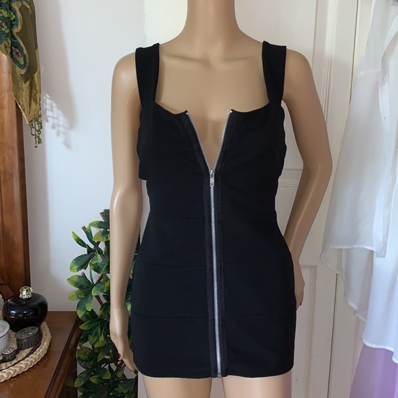 black zipper front cut out sides wide strap tunic tank top S M - Picture 3 of 16